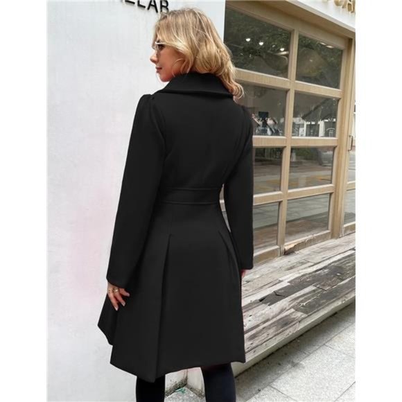 Women's Trench Coat Notch Lapel Double Breasted Thick A Line Pea Coat, B… - Picture 4 of 6